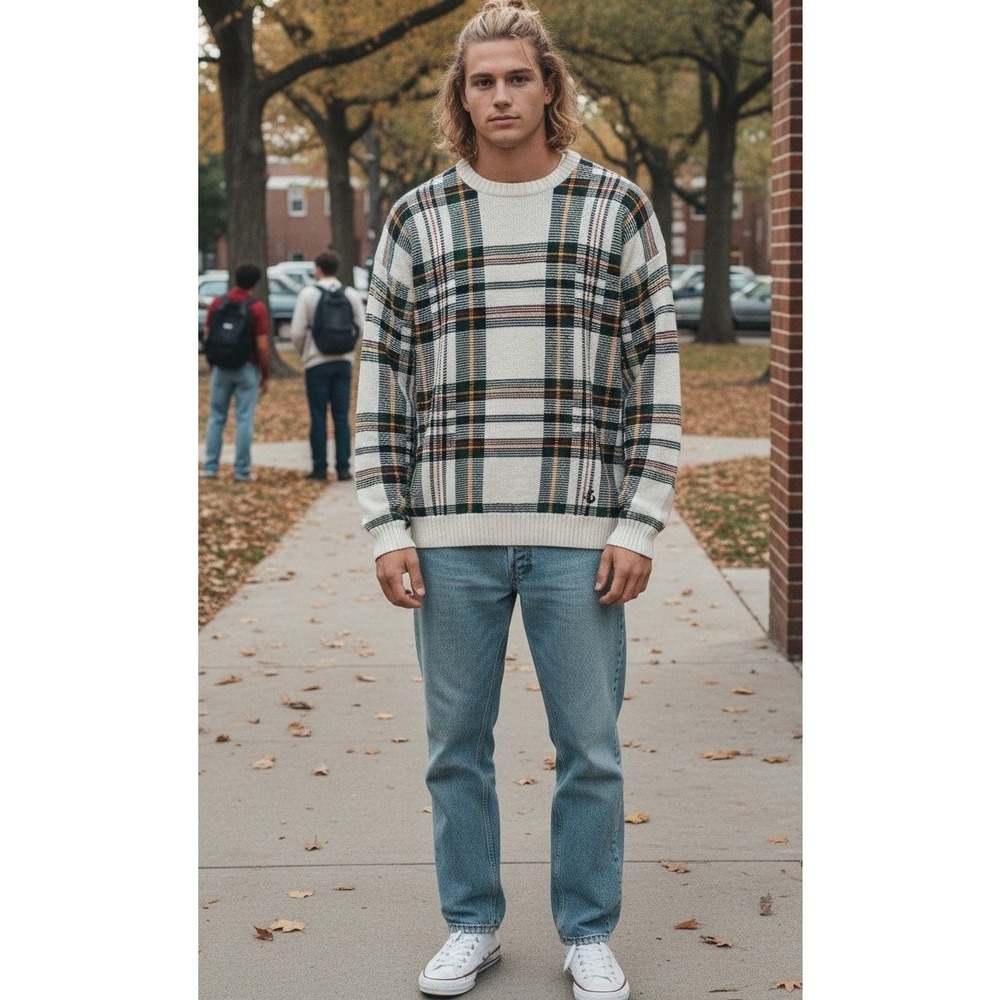 Vintage 90s Ralph Lauren Chaps Tartan Plaid Sweater Men's XL Preppy AcademiaBoxy